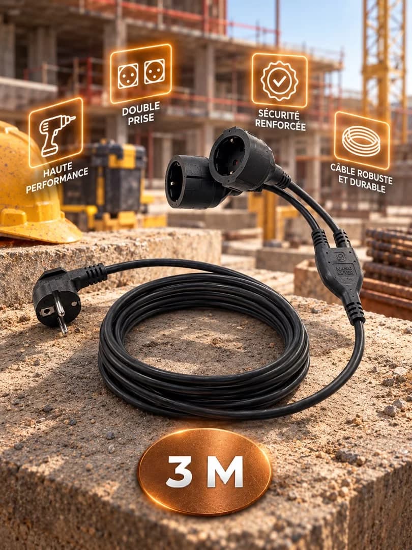 Rallonge Electrique Double tête 3M